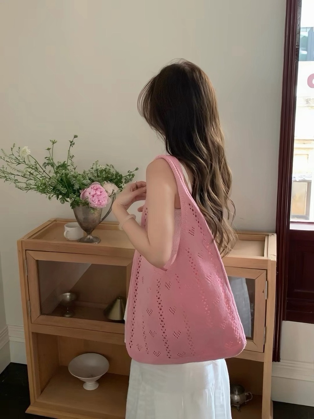 Pink Crochet Tote Bag